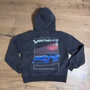 Dodge Viper Hoodie Hollister Mens XS Boxy Fit Graphic Faded Black Pullover Y2K